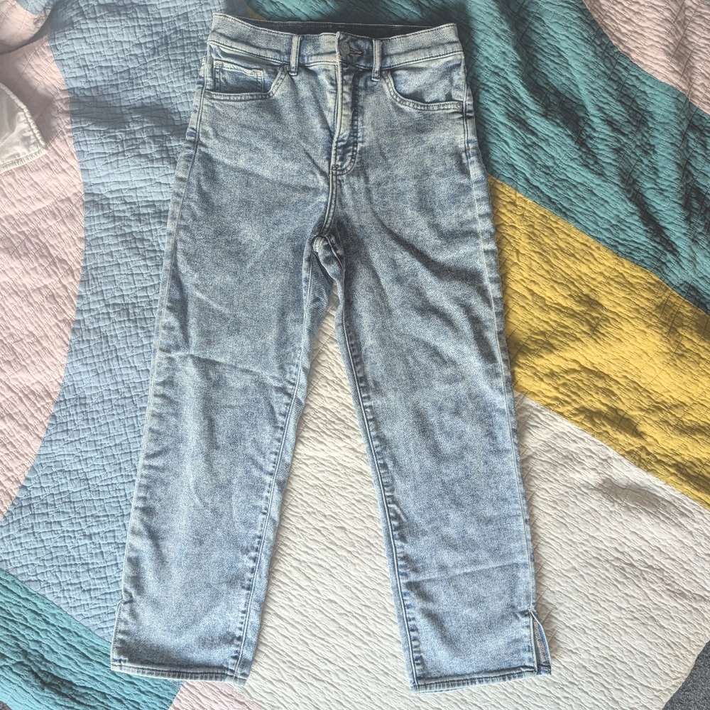 High-Rise Acid Wash Straight Leg Ankle Jeans